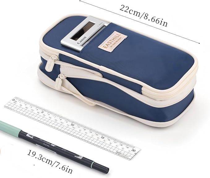 EASTHILL Big Capacity Pencil Case Large Pencil Pouch Stationery Pen Bag for Teen Girls-Navy