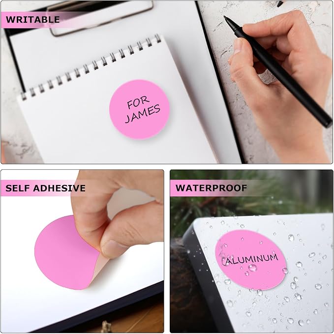 Pink Round Stickers 2 Inch Waterproof Vinyl Coding Labels 80 PCS | Strong adhesive, Removable, Tear- & Scratch resistance, Easy to peel, Glossy finish, Writable dots for crafts office school