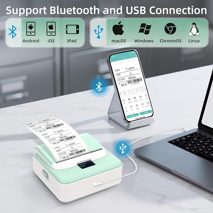 ORGSTA Label Maker Machine with Tape, 3 Inch Bluetooth Label Printer T003 | Compatible with Phone & PC, Sticker Printer for Small Business, Home, School, Thermal Barcode Printer with Multiple Templates