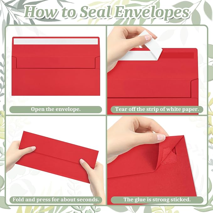 200 Red #10 Business Envelopes, Self Seal Standard Envelopes, Windowless Business Mailing Envelopes for Office, Checks, Letters, Invoices, Statements, Wedding, 4-1/8 x 9-1/2 inch