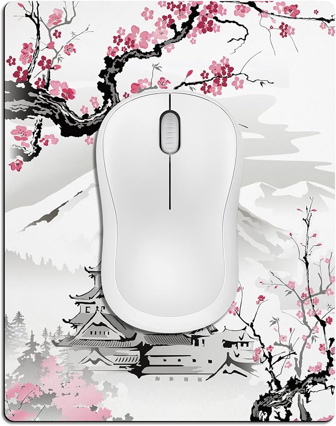 Small Mouse Pad Cute, Mini Mouse Pads for Wireless Mouse and Laptop, Travel Mousepads with Designs - Japanese Cherry Blossom/Sakura, Portable Mousepad with Non-slip Rubber Base - 5.5 x 7 Inch