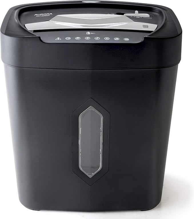 Aurora AU1230XA Anti-Jam 12-Sheet Crosscut Paper and Credit Card Shredder with 5.2-Gallon Wastebasket
