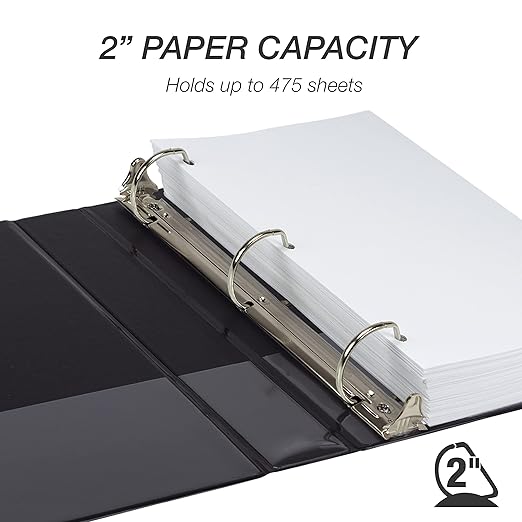 Samsill Durable 2 inch 3 Ring Binder, D Ring Binder, 100% Recycled Chipboard, Black, 12 Pack