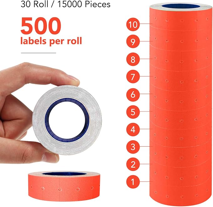 8 Digits Price Tag Gun Kit with 5000 Sticker Labels and 3 Ink Refill， Label Gun Pricing Guns for Office， Retail Shop， Grocery Store Organization Marking (30 Roll Saffron)