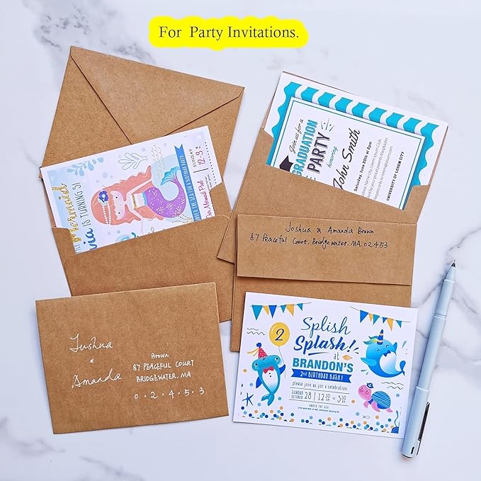 500 Pcs A2 Invitation Envelopes in Kraft Brown Peel & Press Self Seal 4 3/8 x 5 3/4 Square Flap Envelopes RSVP Return Envelopes 100lb. for Announcement Mailing 4x5 Greeting Cards Photo 1/4 Fold Cards