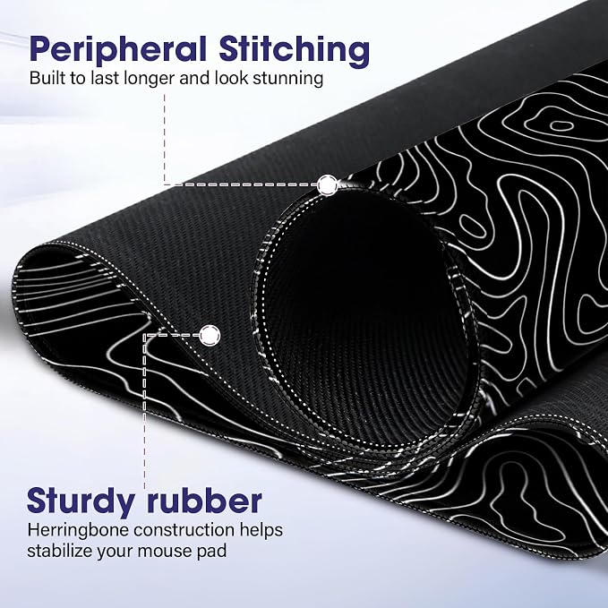 Large Extended Mouse Pad with Stitched Edges 35.4"x15.7" - Waterproof Desk Mat, Non-Slip Rubber Base for All-Desk Coverage, Perfect for Gaming Office Home, Black White