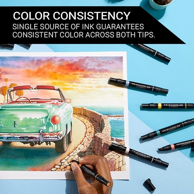 Prismacolor Premier Dual-Ended Art Markers, Chisel and Fine Tips, Mid-Tone Colors, 12 Count - Professional Quality for Artists, Adult Coloring, Drawing