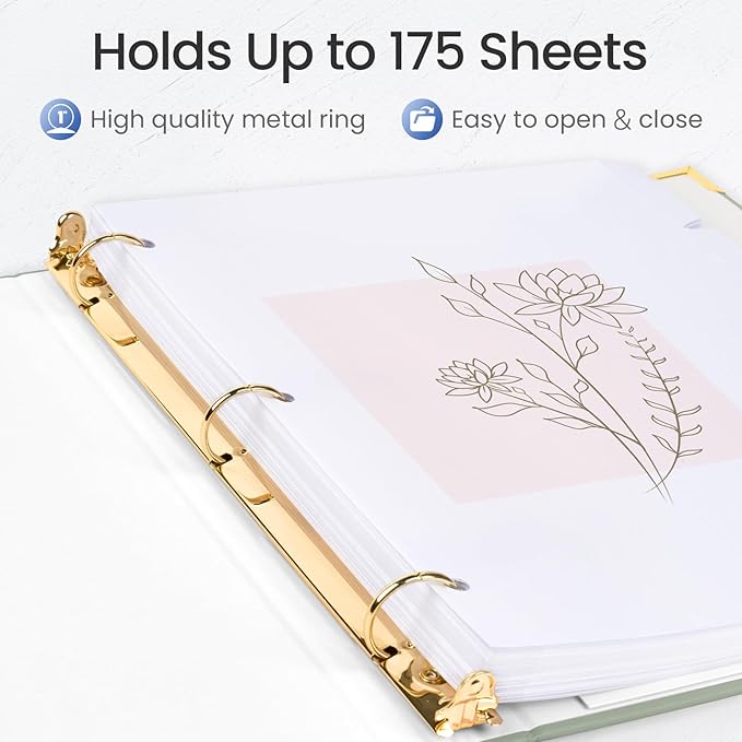 Sooez 2 Pack 3 Ring Binder, Cute 1 Inch Binders with Gold Foil & Metal Corners, Three Ring Recipe Binder, Fits Letter Sized Paper for Women School Home Office Supplies, Olive Green & Beige
