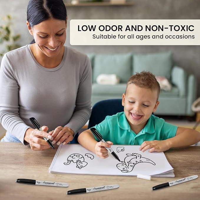 Taja 200 Counts Permanent Markers Bulk, Fine Tip, Black, Quick-Drying | Waterproof Bulk Marker Set for Writing and Sketching on Wood, Plastic, Metal, Glass, Perfect for School and Office Supplies