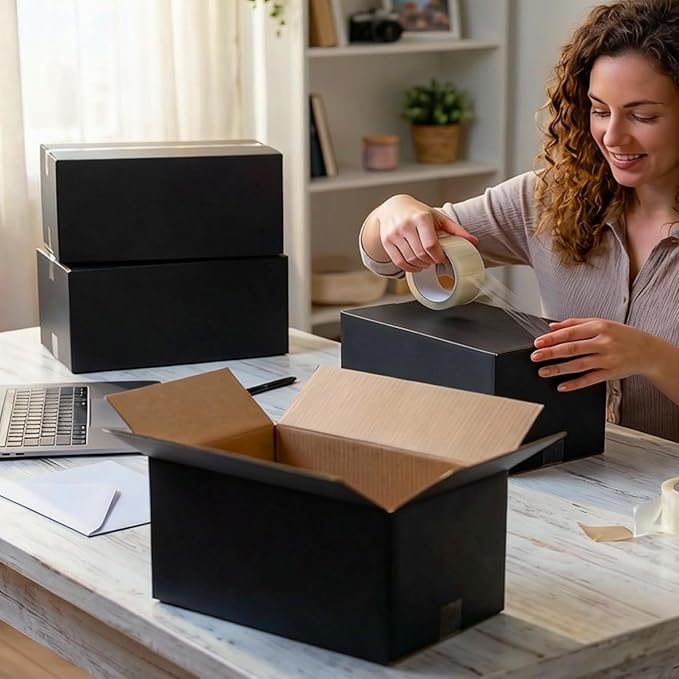 10x7x6 Black Shipping Boxes, 30 Pack Large Mailer & Packaging Boxes for Small Business, Heavy Duty Corrugated Cardboard, Ideal for Shipping & Packaging