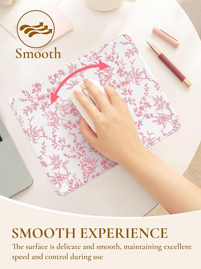 Elegant Pink Flowers Mouse Pad, Waterproof Aesthetics Floral Mouse Pads Design, Non-Slip Rubber Base Computer Simple Funny Mousepad,Small Mouse Mat Desk Accessories Office Supplies