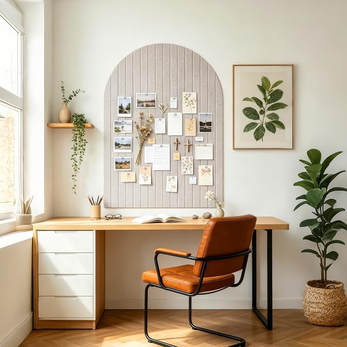 Large Arched Felt Bulletin Board, 35''x24''-6 Pack Cork Board with 30 Pushpins & 48 Residue-Free Adhesive Tabs, Decorative Photo Picture Board for Home Office School Wall