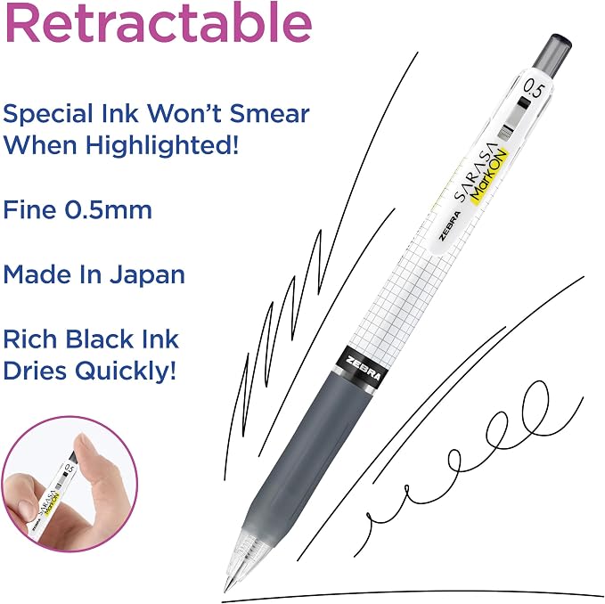 Zebra Pen Notetaking Set, MILDLINER, CLiCKART & SARASA, Assorted, 12-Pack | Includes 6 MILDLINER Highlighters, 5 CLiCKART Felt Tip Pens & 1 SARASA MarkOn Pen, Ideal for Bible Study & Note-Taking (12012