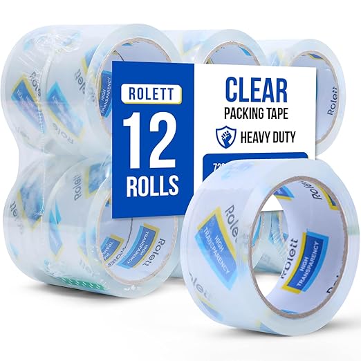 Packing Tape, 12 Rolls Shipping Tape, Heavy Duty Packaging Tape 1.88” x 60 yd, Clear Packing Tape Refills, Box Tape for Shipping, Mailing, Moving & Storage, Strong Seal on All Box Types