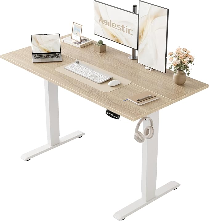 Agilestic 48 * 24 Inch Height Adjustable Electric Standing Desk, Maple | Sit Stand Up Computer Desk, Memory Presets, Stable Steel Frame,154 lbs, Easy Assembly, Splice Board, Home Office, Studying
