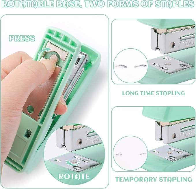 Green Desk Accessory Kit Cute Office Supplies Set Desktop Stapler Set Includes Staple Remover Hole Punch Tape Dispenser Ballpoint Pen Scissor Mini Box Cutter Tape Measure Paper Clips Sticky Notes