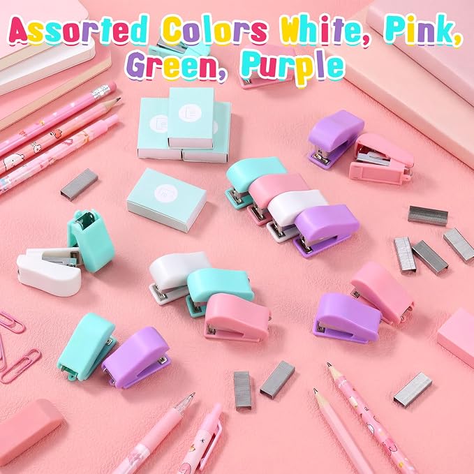 Fainne 60 Pcs Mini Stapler Bulk with Staples Back to School Portable Multicolor Small Stapler Bulk Hand Held Desk Staplers Cute School Supply Set for Office Teacher College (Stylish Color)