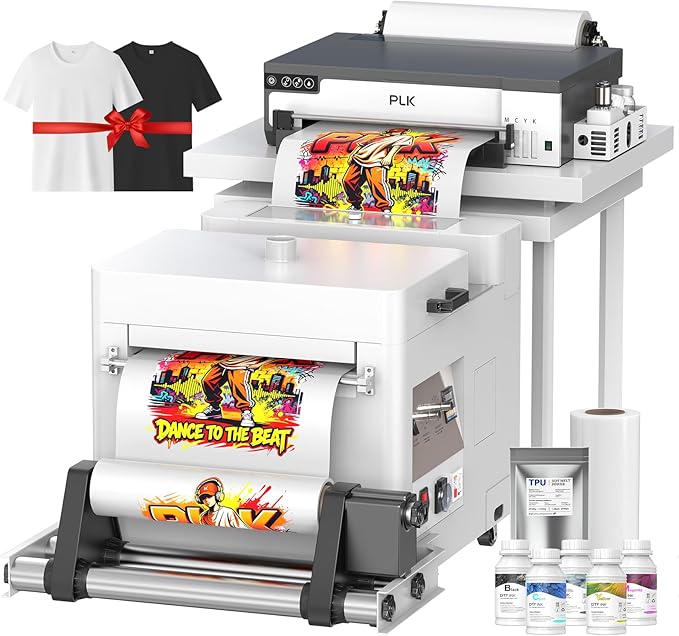 PLK A3 DTF Printer with Shaker Dryer,XP600 DTF Machine,Roll Feeder,Film-Cutter,Double Speed,Upgraded L18058 with White Ink Stirring System,Apparel Transfer Printing (A3 Printer+Shaker Dryer)