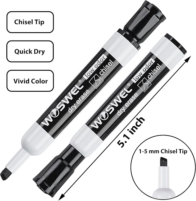 WOSWEL Dry Erase Markers Bulk, Chisel Tip, 50 Black Thick Whiteboard Markers for Teachers, Classroom, Office & Home Use