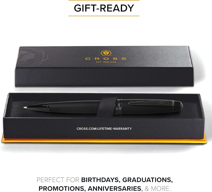 Cross Bailey Matte Black Lacquer Ballpoint Pen, Medium Point, Black Ink | Ballpoint Pen, Refillable for Long-Lasting Use, Smooth Ink Flow, Comfortable Grip, Premium Gift Box, Medium Point Refill
