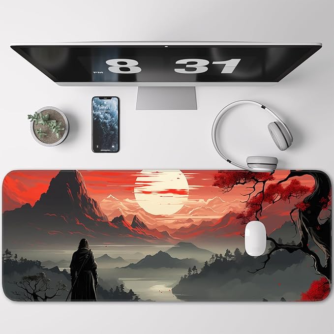 Japanese Gaming Mouse Pad, Non-Slip Rubber Base with Stitched Edge Mouse Pad for Office, Laptop, 31.5x11.8 Inch Anime Gaming Keyboard Pad