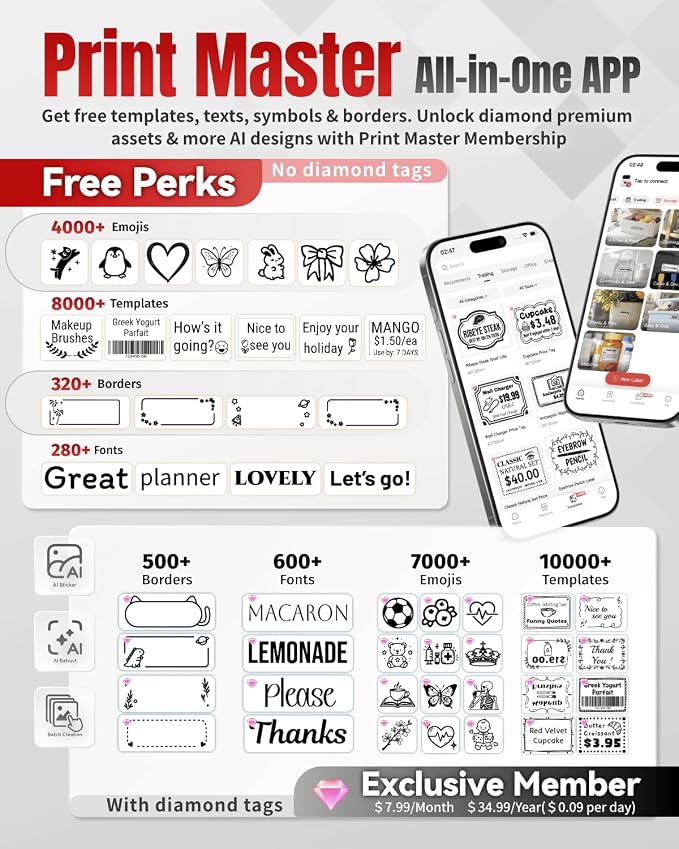Phomemo M220 Label Maker, 3 Inch Bluetooth Thermal Label Printer | with 100 Premium Label(40×30mm),Portable Barcode Printer for Small Business Office Organization, iOS Android PC Compatible