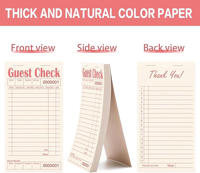 Guest Checks Books for Servers, Server Note Pads, 24 Pack, Natural Color Paper, Waitress Notepad for Restaurants, Waitress Accessories, 1200 Sheets, Pink