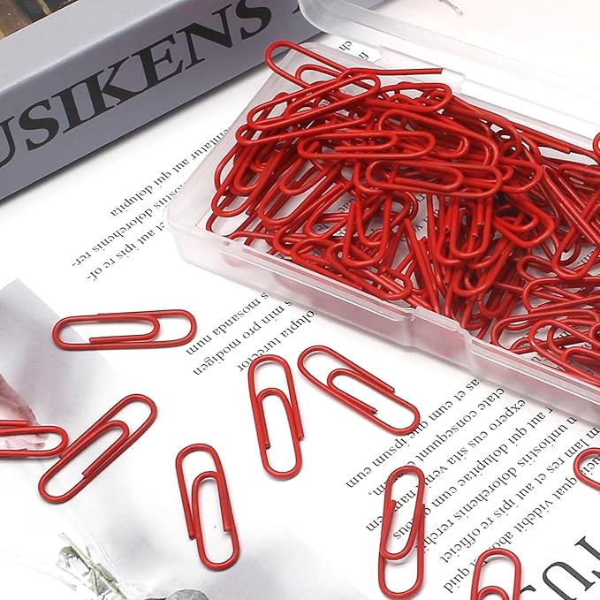 Luomorgo 120 Pcs Red Paper Clips - 1.1 Inch (28mm) Vinyl Coated Metal Paperclips for Office, School, Home, Bookmark & Document Organizer