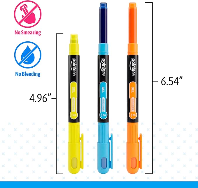 Pointer Highlighter School Set -Journaling Highlighters- 8 Count,Multicolor | Twistable Smooth Design, Paper-Safe, No-Bleed, Smear Resistant, Smooth Glide, 8 mm Tip, Plastic Storage Case