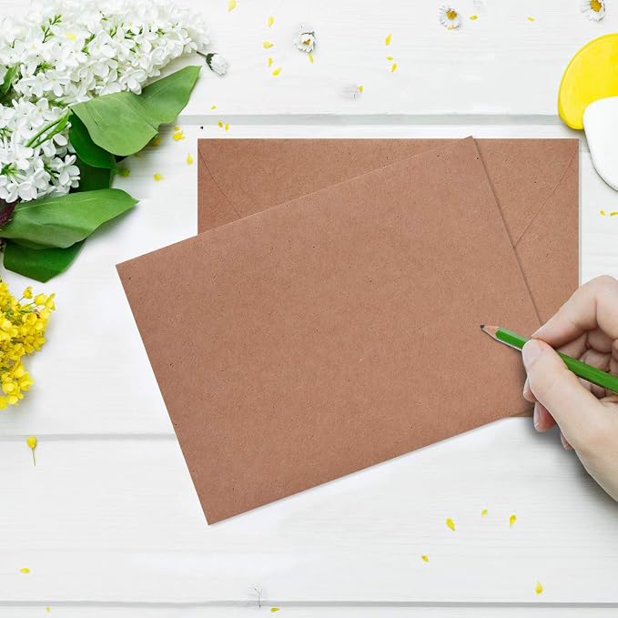 100 Pack 5x7 Brown Kraft Envelopes for Invitations - Quick Self Seal, V-Flap, Perfect for Weddings, Baby Shower,5x7 Cards,Party Invitation 5.25 x 7.25 Inches(A7 Envelopes Bulk)