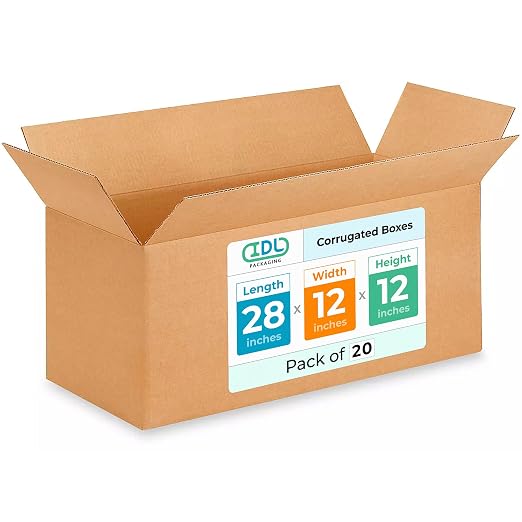 Long Shipping & Moving Boxes 28"L x 12"W x 12"H (20-Pack) - Extra Strength 200 lb vs Regular - Corrugated Strong Packing Boxes for Moving - Heavy Duty Shipping Box - Shiping Box by IDL Packaging | Extra Strength 200 lb vs Regular - Corrugated Strong Pa...