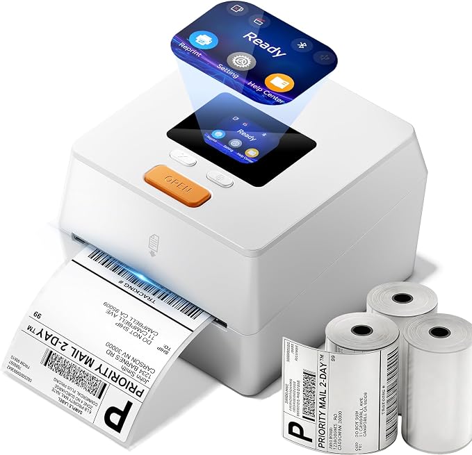 Phomemo Bluetooth Thermal Label Printer with Touchscreen & 3 Roll Labels | D420D Shipping Label Printer 4x6 with Built-in Label Bin, Thermal Printers Come with 750PCS 4x6‬ Labels (250 Labels/Roll)