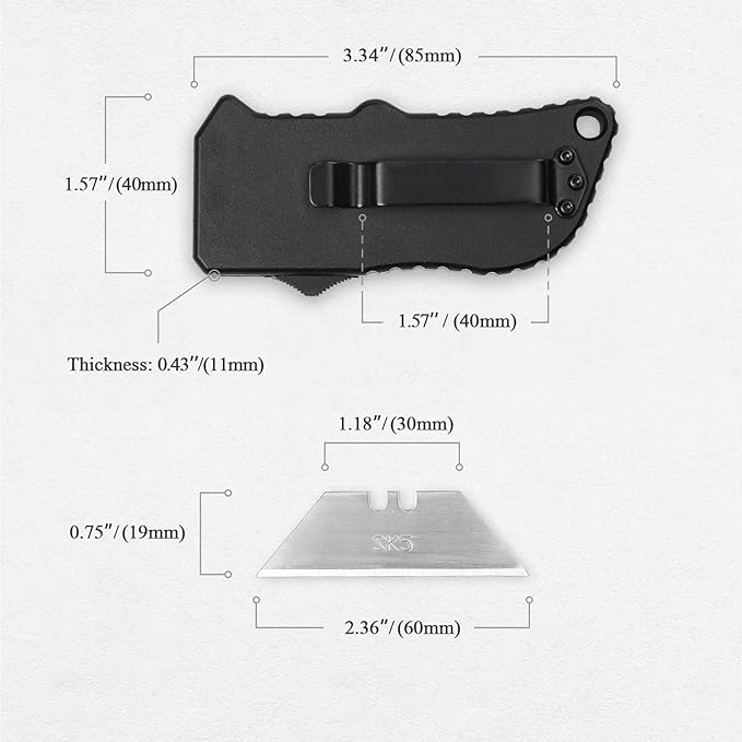 Utility Knife Box Cutter, Pocket Knife, Change Blade Razor Knife, Aluminum Alloy Shell, 5 Extra Blades