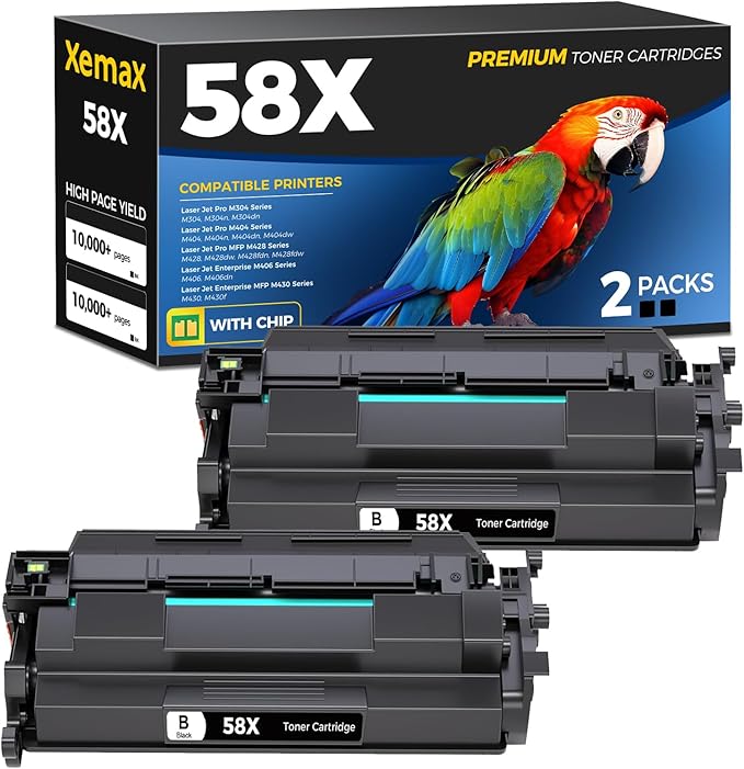 58X CF258X Black Toner Cartridges 2 Pack Compatible for HP 58X CF258X 58A CF258A Toner Compatible for HP Laser Jet Pro M404 M404n M404dn M304n MFP M428fdw M428fdn M428dw M428 Enterprise M430f M406dn