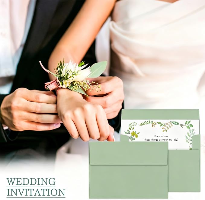 100 Packs Sage Green A2 Envelopes for Invitations,4.375x5.75 Envelopes for Greeting Cards, Printable, Self Seal for Weddings, Graduation, Birthday, Photos, Postcards