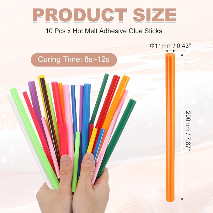 PATIKIL Hot Glue Sticks for Glue Gun, 10 Pcs Colored Hot Melt Adhesive Glue Sticks Bulk for DIY Projects Craft Art Decoration Home Repairs, Orange (7.9" x 0.43")