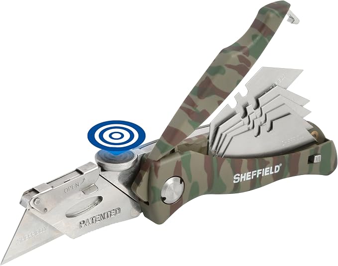 Sheffield 12131 Utility Knife & 5 Utility Knife Blade Storage Compartment | Utility Knife Accepts Standard Utility Blades For Home, Office, Trades, and Warehouse
