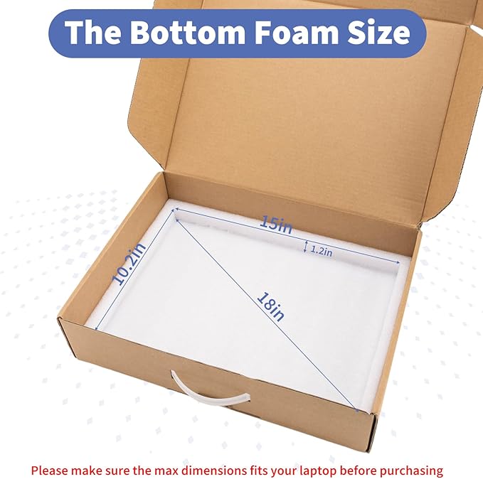 Laptop Shipping Box with Protective Foam for up to 17.3 Inch Notebook, Cardboard Laptop Box for Shipping, Secure Mailing Boxes (17"L x 12"W x 4"H)