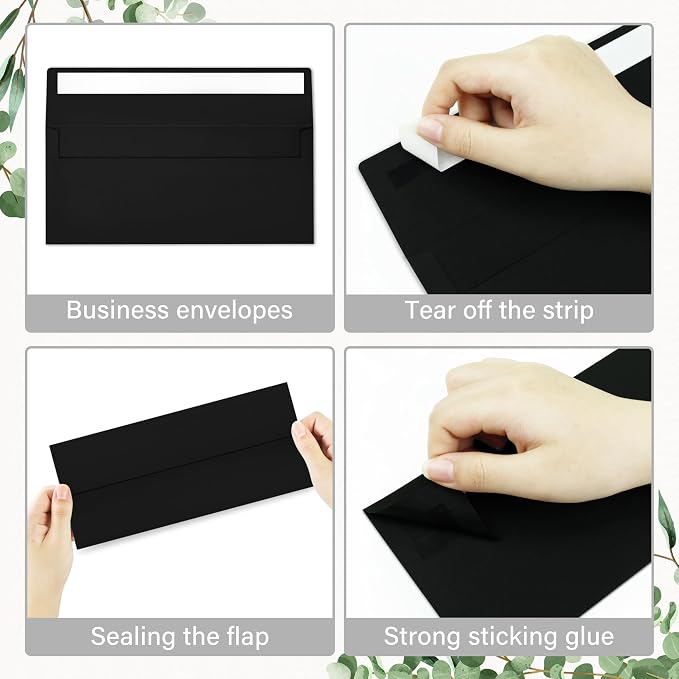100 Pack #10 Black Envelopes Letter Size Self Seal Business Envelopes | Security Mailing Envelopes, 4 1/8 x 9 1/2 Inches