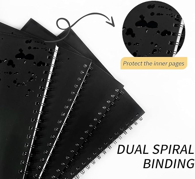 Unlined Spiral Notebook 8.5" x 11" Black Hardcover Blank Journal | A4 large size,4 pack sketch book,100gsm thick paper no ink bleed for drawing note taking school office,160 pages