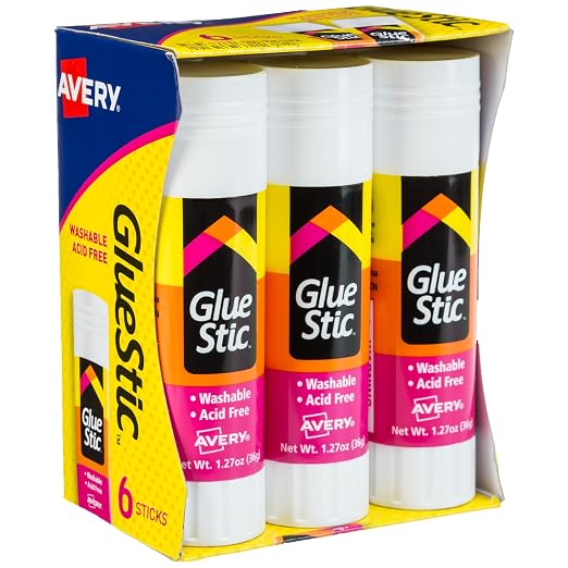 Avery® Glue Stic™, White Glue Sticks, Washable, 1.27 oz, 6 Total (98073)
