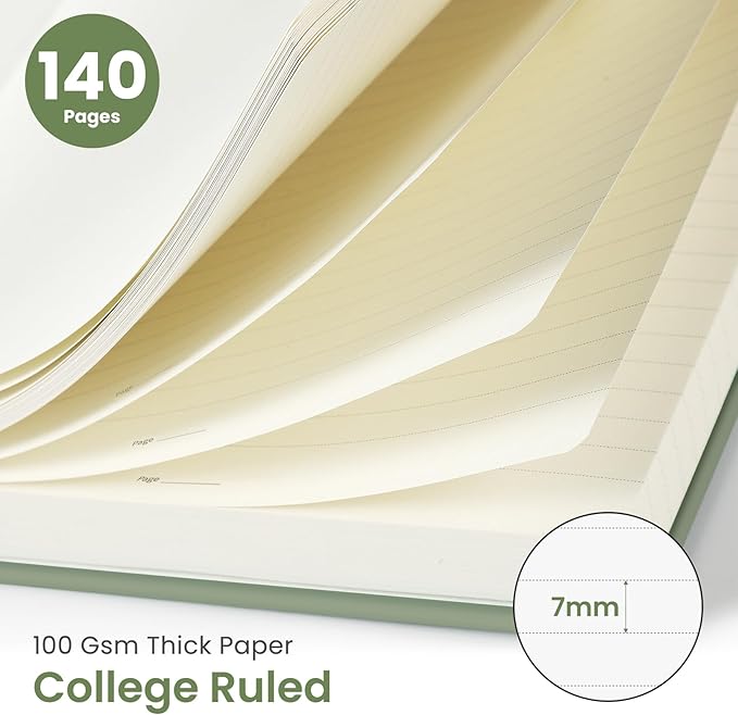 Taja Lined Spiral Journal Notebook for Women & Men, 140 Pages, College Ruled Hardcover Notebook for Work & Note Taking, Journals for Writing, A5(5.7" x 7.9") -Green, 6 Pack