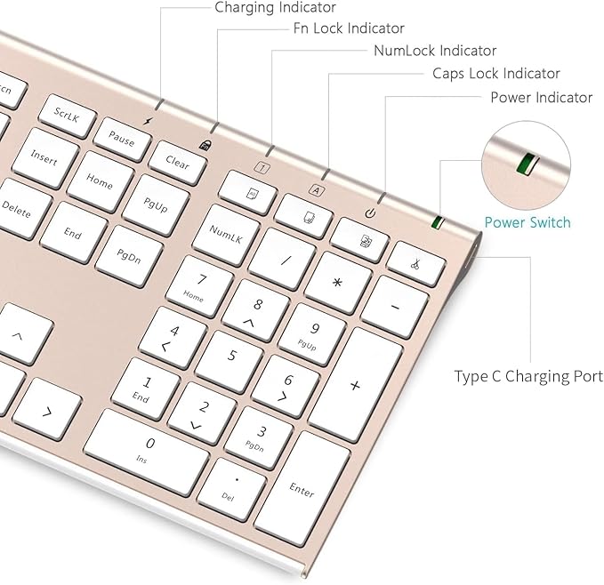 Vssoplor Wireless Keyboard and Mouse, Rechargeable Ultra Slim, White Gold | Quiet Full-Size Keyboard and Mouse Combo Set, for Laptop, PC, Notebook, Desktop, 2.4GHz Stable Connection, Ideal for Office