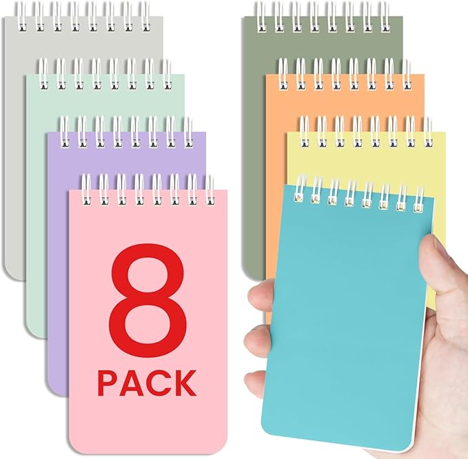Taja Pocket Small Notebook 3" x 5", Set of 8 Mini Little Spiral Notebook, Nursing Notepad, Perfect for Work, School, Office, Nurse, Travel - Soft Harmony