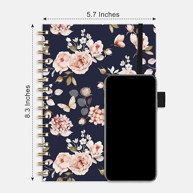 AHGXG Spiral Journal Notebook, 160 Lined Pages, A5 Size (5.7'' x 8.3'') | for Women, Journaling, Writing, Work & Office, Hardcover, 100 GSM Thick Paper (Rose Floral)