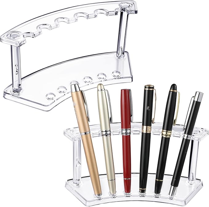 Tinlade 2 Pieces Plastic Pen Holder Stand Display Rack 6-Slot Pen Makeup Brush Rack Organizer Eyebrow Stand for School Office Home Store(Clear)