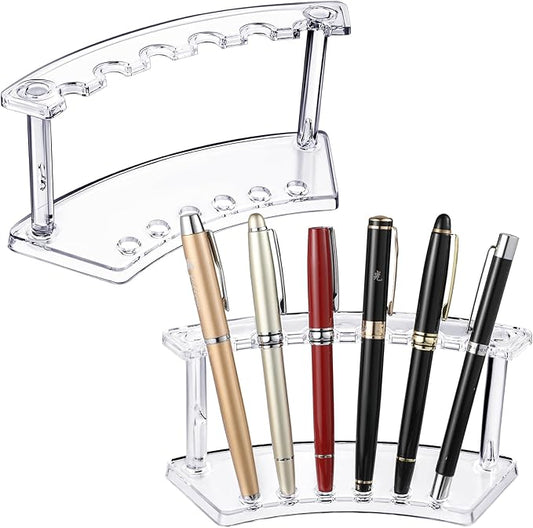 Tinlade 2 Pieces Plastic Pen Holder Stand Display Rack 6-Slot Pen Makeup Brush Rack Organizer Eyebrow Stand for School Office Home Store(Clear)
