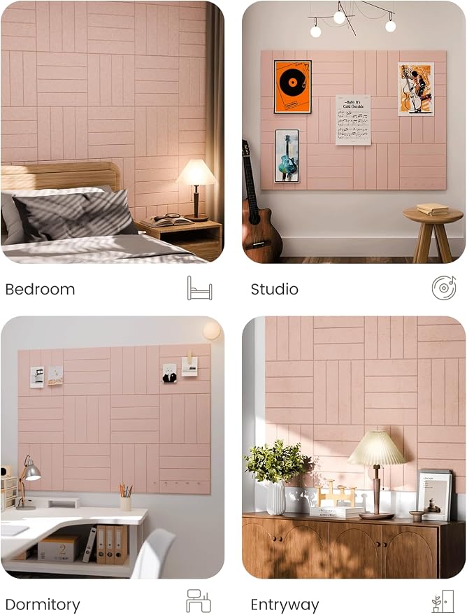Fluxynara 48" x 36" Large Felt Bulletin Board, Pink | 12 Pack Cork Board Alternative with 60 Safe Adhesive Tabs, Pin Boards for Wall Decor, Home, Office, Classroom,Dorm