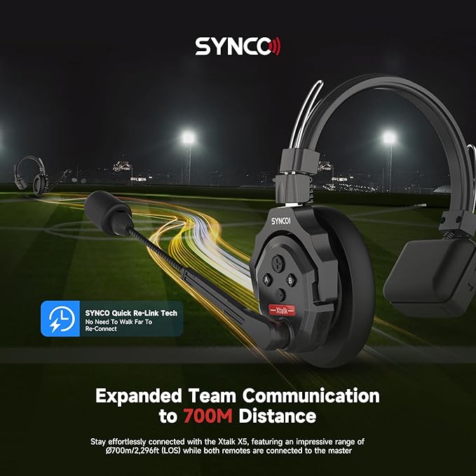 SYNCO XTalk X5 Wireless Intercom Headset 2.4GHz Full Duplex Random Master Device Design for Team Communication,Movie Shoot,Live Show Stage Performance (5PCS)