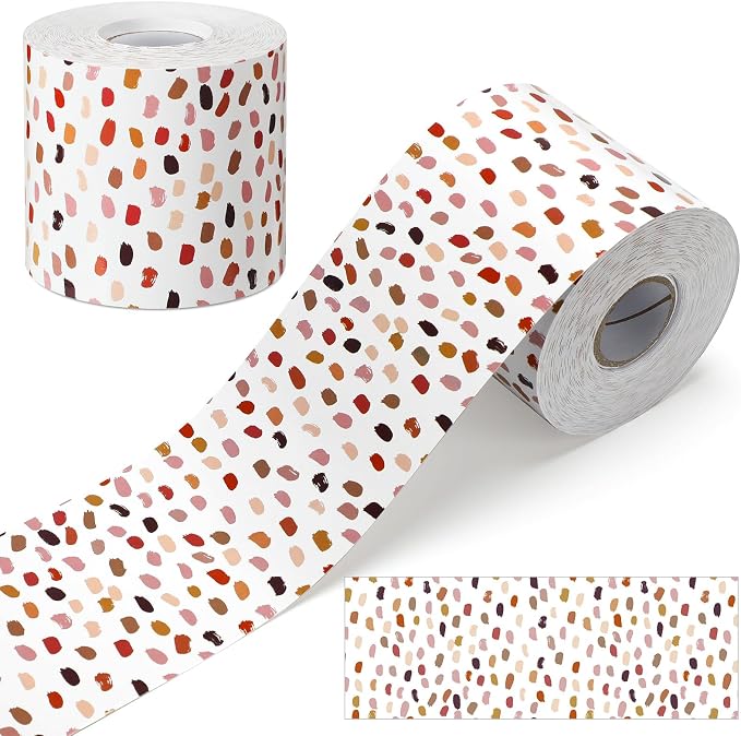 Zonon 65 Feet Bulletin Board Borders Boho Dots Trim for Classroom | White with Colorful Dots, Straight Edge Design, Ideal for Classroom Bulletin Boards, Back to School Decoration